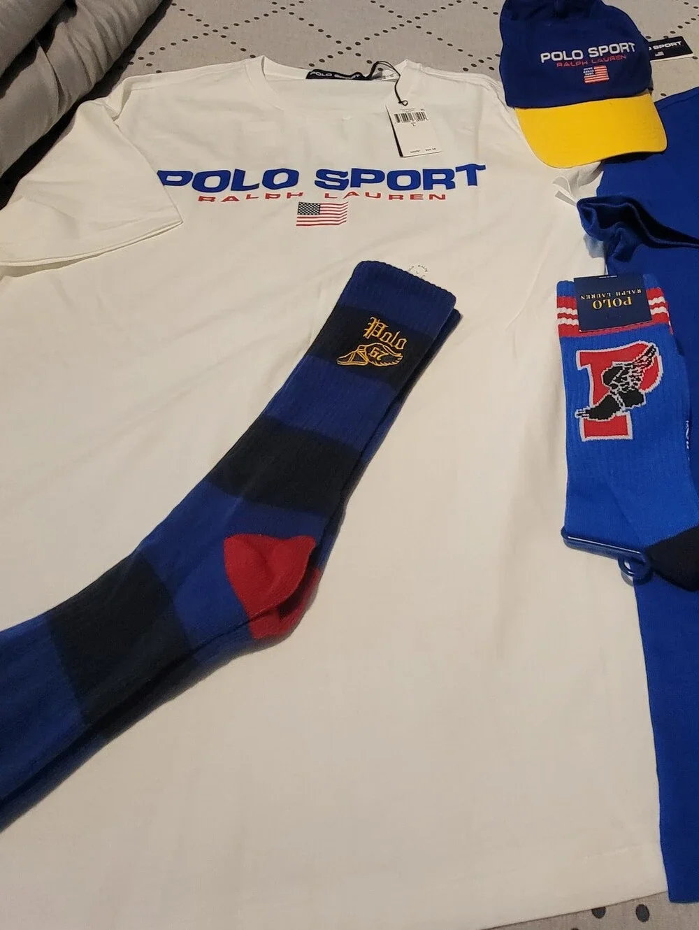 2 Polo Ralph Lauren Sport LARGE tshirts. 3 Pair of Polo socks. Polo Sport cap.